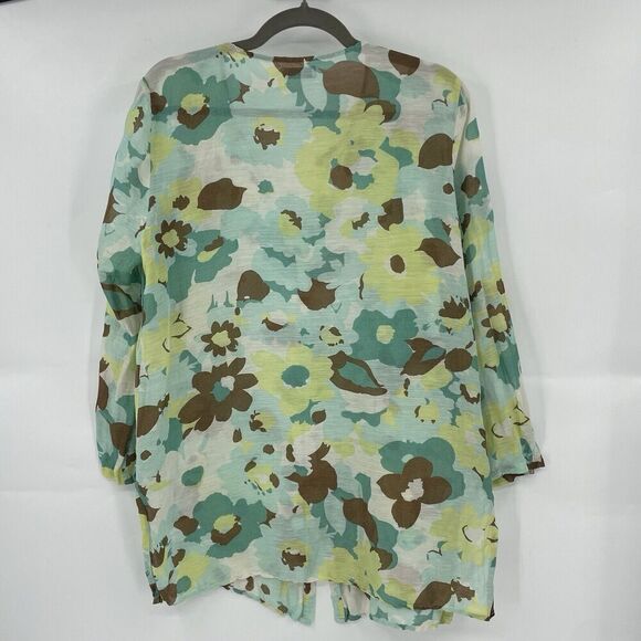 Provence D’amour Shirt Women Large Multicolor Floral Linen Long Sleeve Button-Up - Picture 7 of 11